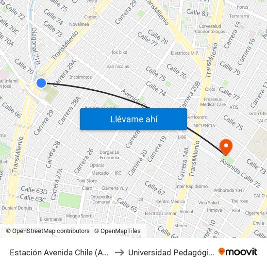 Estación Avenida Chile (Av. NQS - Cl 70) to Universidad Pedagógica Nacional map