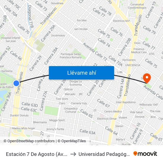 Estación 7 De Agosto (Av. NQS - Cl 63g) to Universidad Pedagógica Nacional map