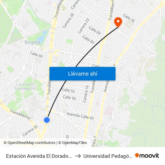 Estación Avenida El Dorado (Av. NQS - Cl 40a) to Universidad Pedagógica Nacional map