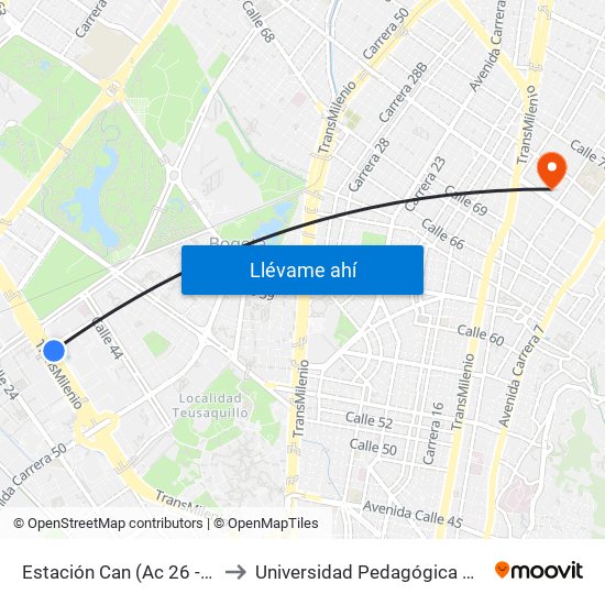 Estación Can (Ac 26 - Kr 59) to Universidad Pedagógica Nacional map