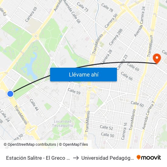 Estación Salitre - El Greco (Ac 26 - Ak 68) to Universidad Pedagógica Nacional map