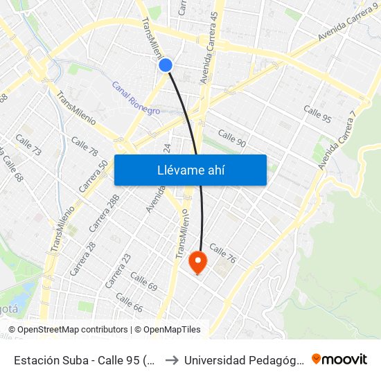Estación Suba - Calle 95 (Ak 55 - Cl 94c) to Universidad Pedagógica Nacional map