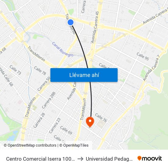 Centro Comercial Iserra 100 (Av. Suba - Cl 98a) to Universidad Pedagógica Nacional map