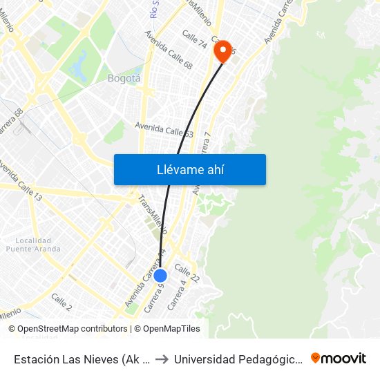 Estación Las Nieves (Ak 10 - Cl 17) to Universidad Pedagógica Nacional map