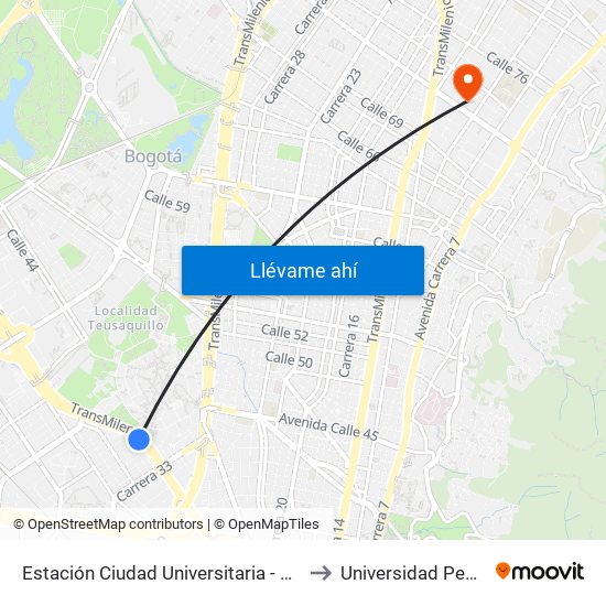 Estación Ciudad Universitaria - Lotería De Bogotá (Ac 26 - Kr 36) to Universidad Pedagógica Nacional map