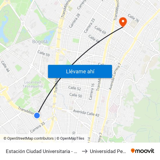 Estación Ciudad Universitaria - Lotería De Bogotá (Ac 26 - Kr 36) to Universidad Pedagógica Nacional map