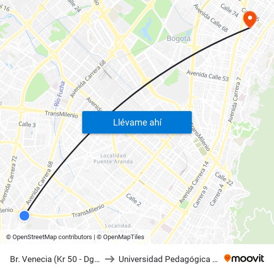 Br. Venecia (Kr 50 - Dg 45 Sur) to Universidad Pedagógica Nacional map