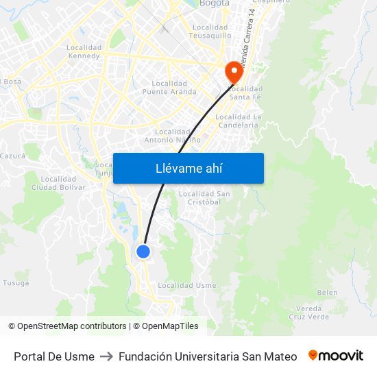 Portal De Usme to Fundación Universitaria San Mateo map