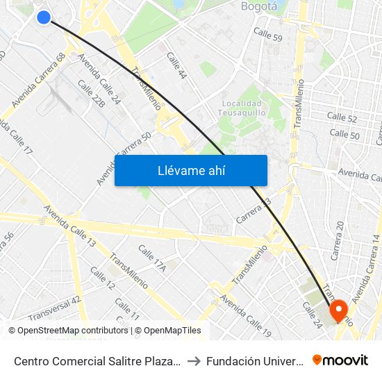 Centro Comercial Salitre Plaza (Av. La Esperanza - Kr 68b) to Fundación Universitaria San Mateo map