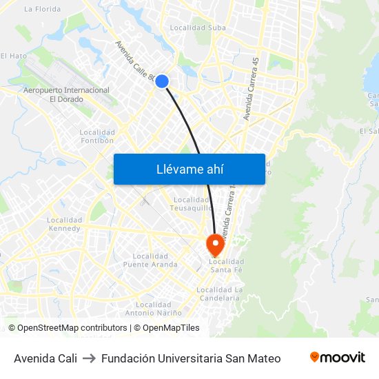 Avenida Cali to Fundación Universitaria San Mateo map