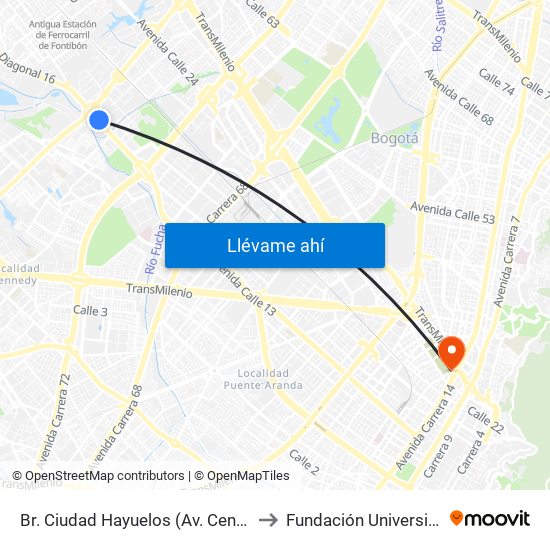 Br. Ciudad Hayuelos (Av. Centenario - Av. C. De Cali) to Fundación Universitaria San Mateo map