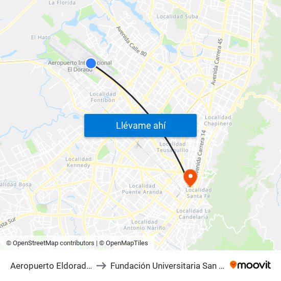 Aeropuerto Eldorado (B) to Fundación Universitaria San Mateo map