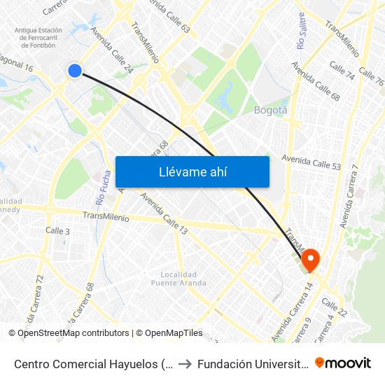 Centro Comercial Hayuelos (Av. C. De Cali - Cl 20) to Fundación Universitaria San Mateo map