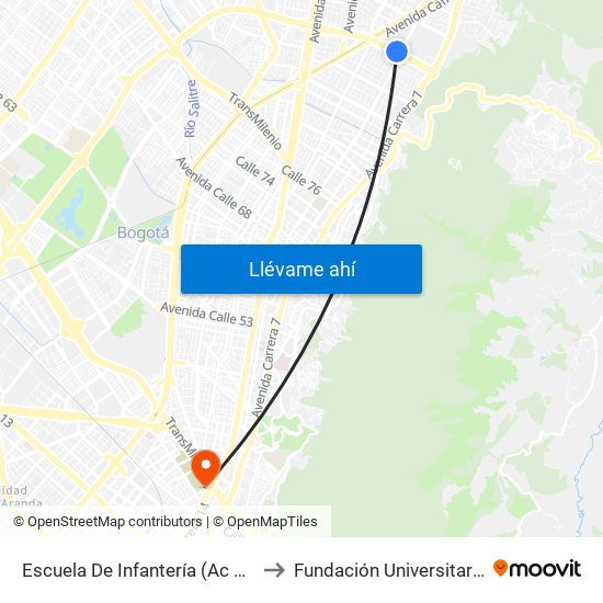 Escuela De Infantería (Ac 100 - Kr 11a) (B) to Fundación Universitaria San Mateo map