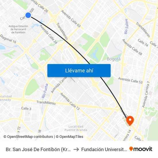 Br. San José De Fontibón (Kr 100 - Av. Esperanza) to Fundación Universitaria San Mateo map