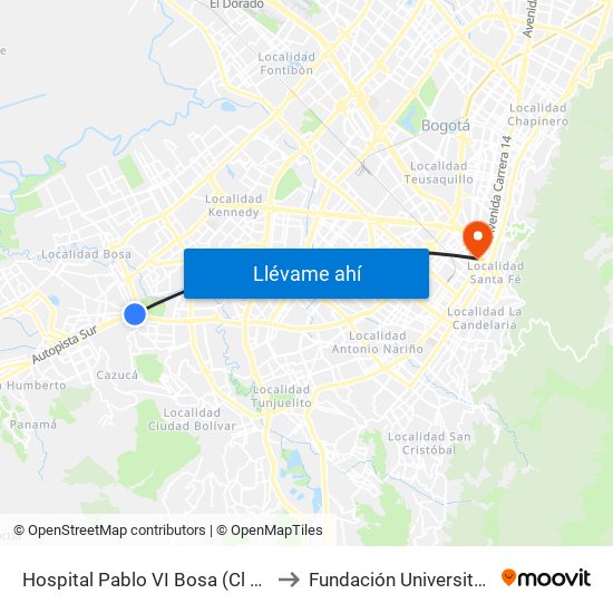 Hospital Pablo VI Bosa (Cl 63 Sur - Kr 77g) (A) to Fundación Universitaria San Mateo map