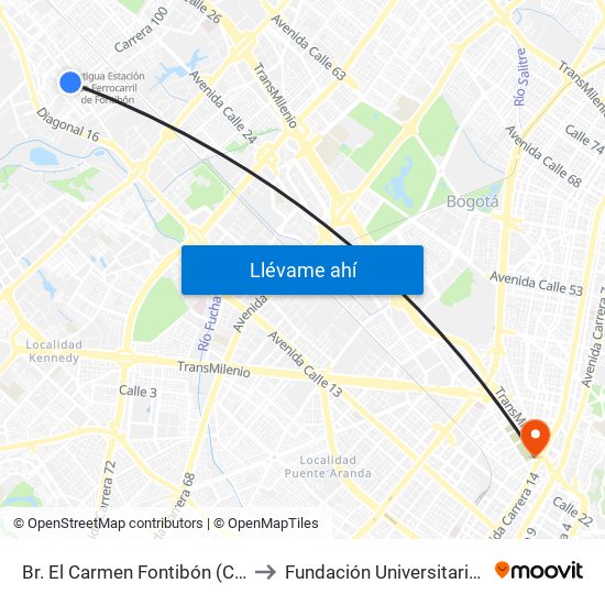 Br. El Carmen Fontibón (Cl 17 - Kr 100) to Fundación Universitaria San Mateo map