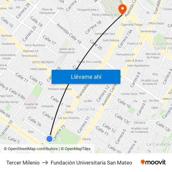 Tercer Milenio to Fundación Universitaria San Mateo map