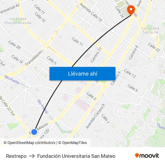 Restrepo to Fundación Universitaria San Mateo map