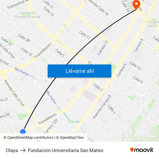 Olaya to Fundación Universitaria San Mateo map