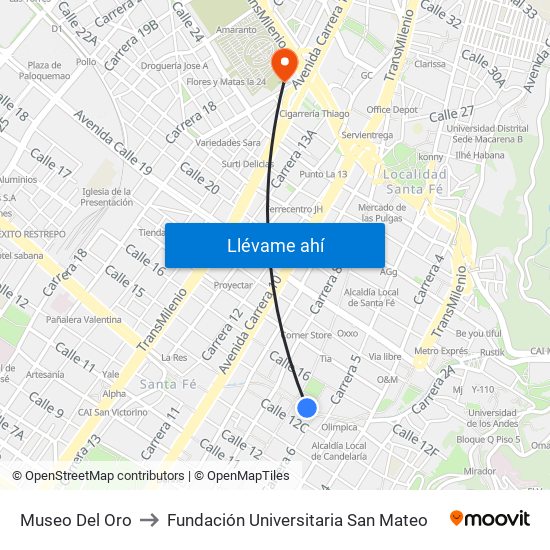 Museo Del Oro to Fundación Universitaria San Mateo map