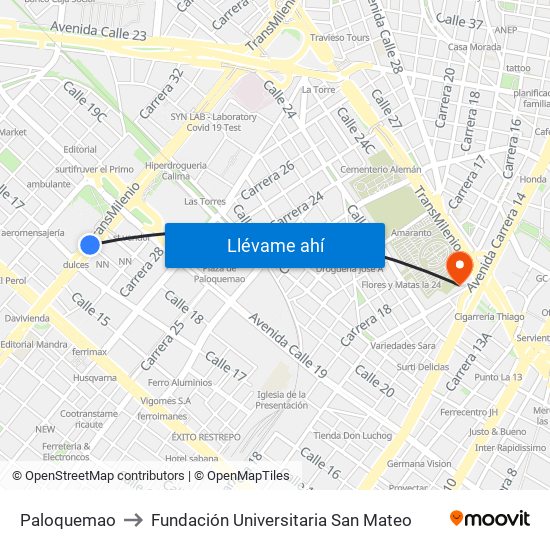 Paloquemao to Fundación Universitaria San Mateo map