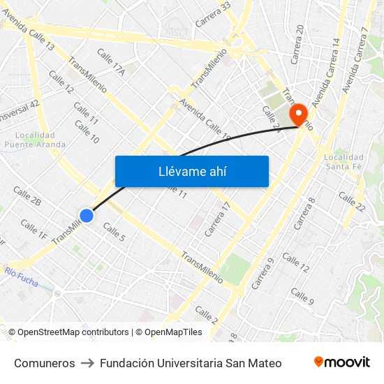 Comuneros to Fundación Universitaria San Mateo map