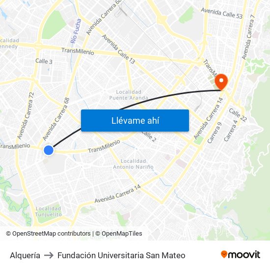 Alquería to Fundación Universitaria San Mateo map