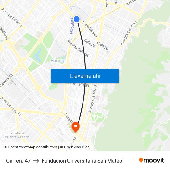 Carrera 47 to Fundación Universitaria San Mateo map