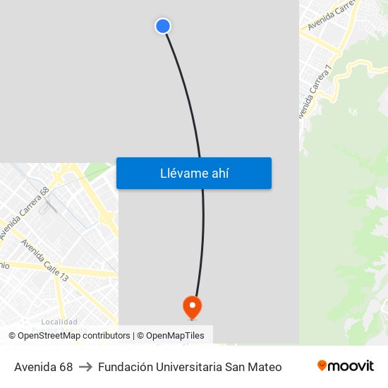 Avenida 68 to Fundación Universitaria San Mateo map