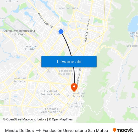 Minuto De Dios to Fundación Universitaria San Mateo map