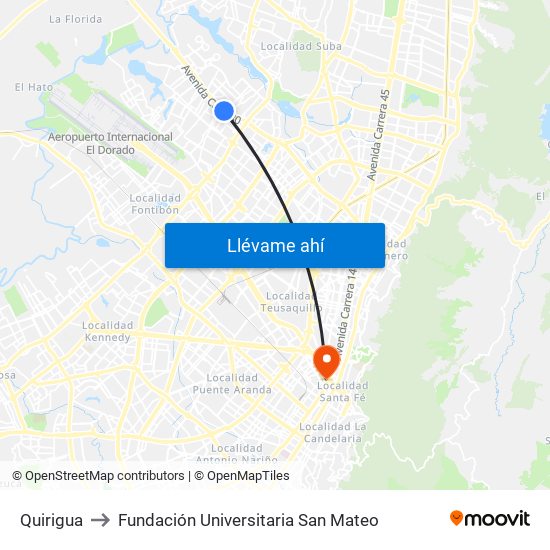 Quirigua to Fundación Universitaria San Mateo map