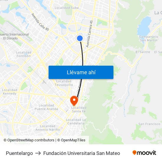 Puentelargo to Fundación Universitaria San Mateo map