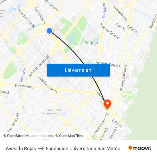 Avenida Rojas to Fundación Universitaria San Mateo map