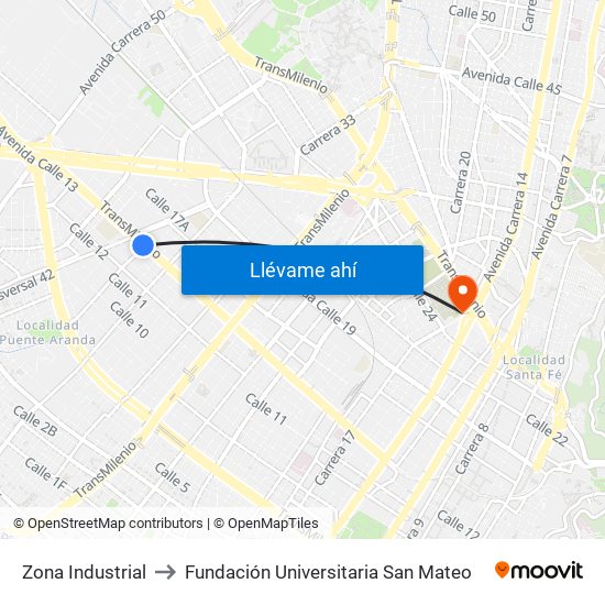 Zona Industrial to Fundación Universitaria San Mateo map