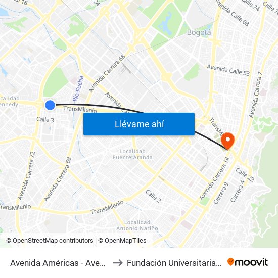 Avenida Américas - Avenida Boyacá to Fundación Universitaria San Mateo map