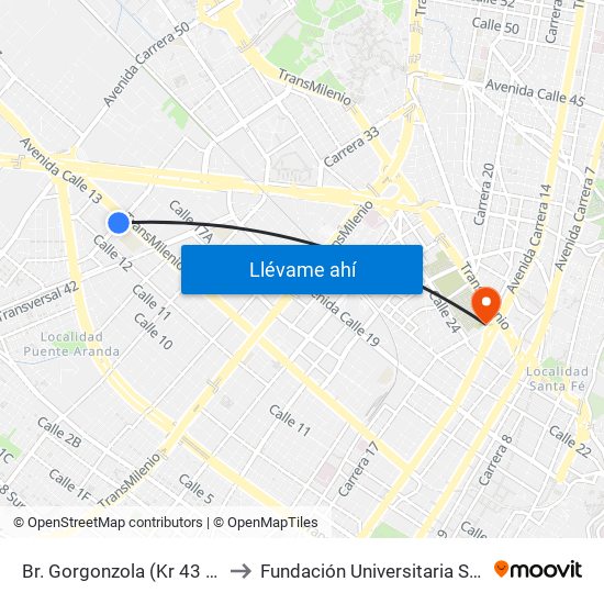 Br. Gorgonzola (Kr 43 - Cl 12b) to Fundación Universitaria San Mateo map