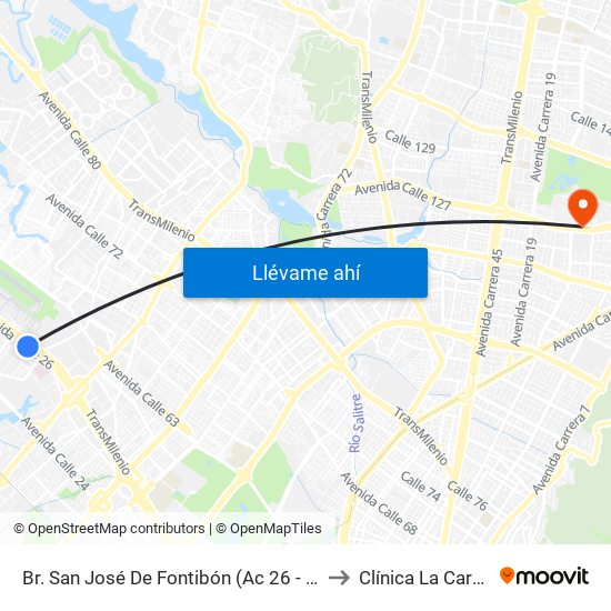 Br. San José De Fontibón (Ac 26 - Kr 96a) to Clínica La Carolina map