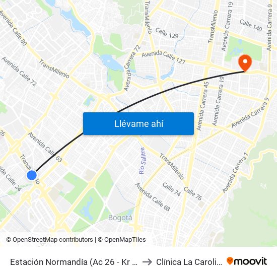 Estación Normandía (Ac 26 - Kr 74) to Clínica La Carolina map