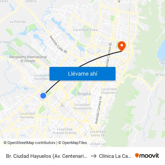 Br. Ciudad Hayuelos (Av. Centenario - Kr 78g) to Clínica La Carolina map