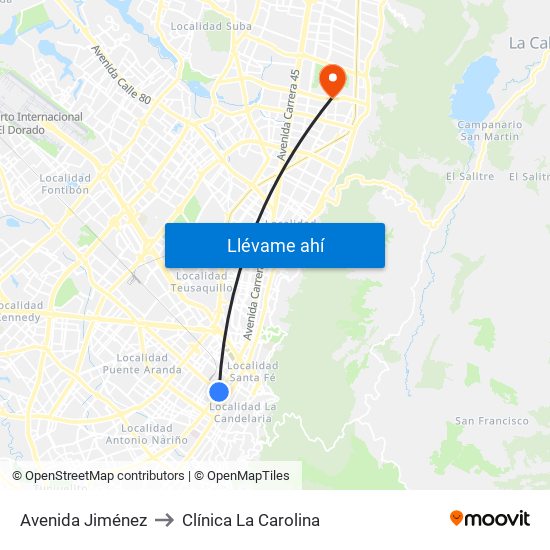 Avenida Jiménez to Clínica La Carolina map