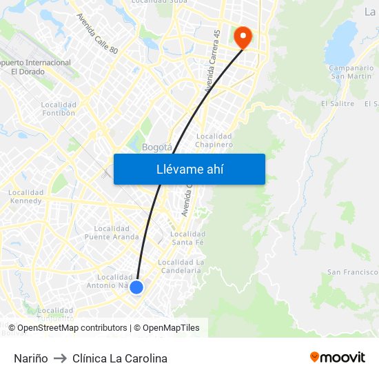 Nariño to Clínica La Carolina map