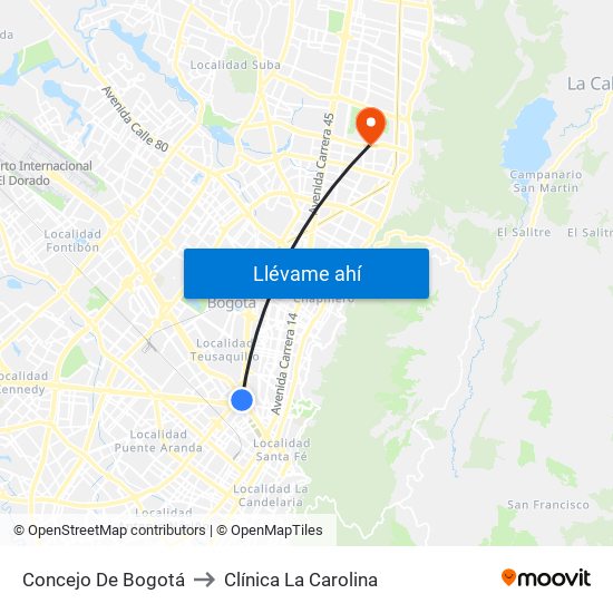 Concejo De Bogotá to Clínica La Carolina map