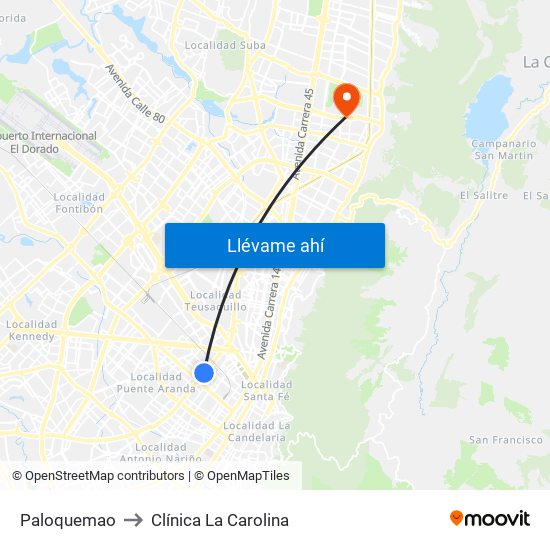 Paloquemao to Clínica La Carolina map