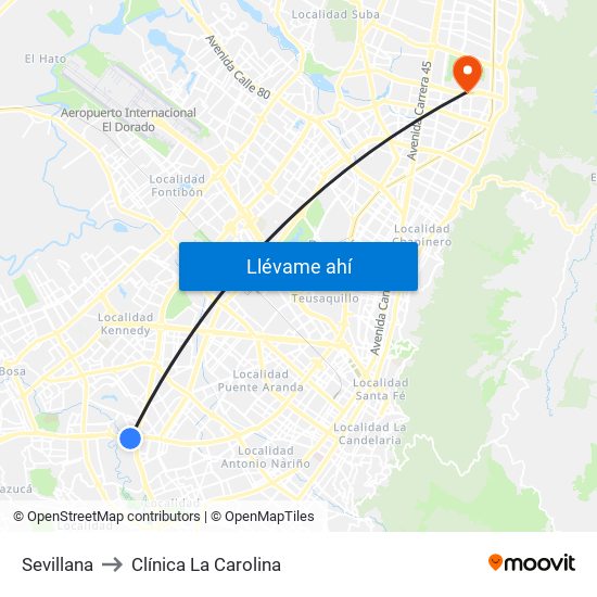 Sevillana to Clínica La Carolina map