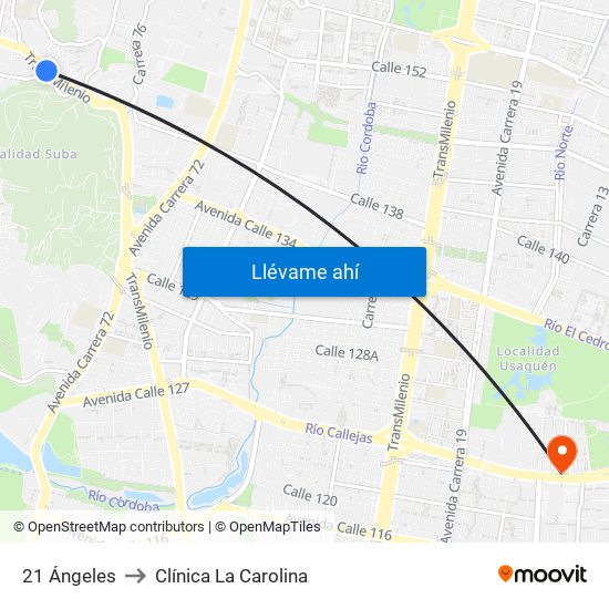 21 Ángeles to Clínica La Carolina map