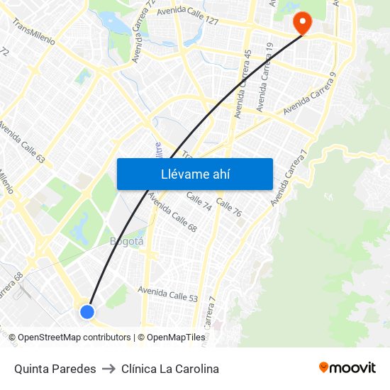 Quinta Paredes to Clínica La Carolina map
