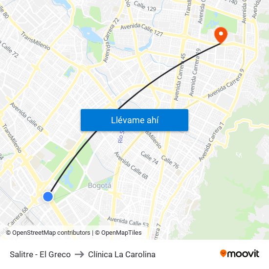 Salitre - El Greco to Clínica La Carolina map