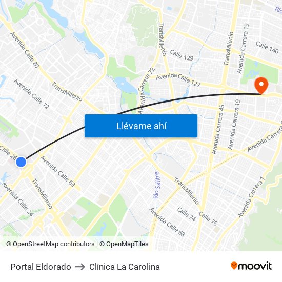 Portal Eldorado to Clínica La Carolina map