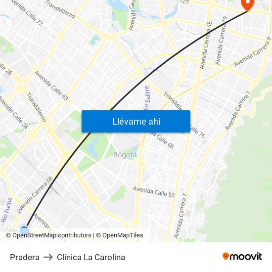 Pradera to Clínica La Carolina map